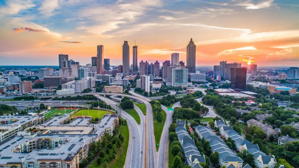 Skyline of Atlanta, Georgia, United States at sunset